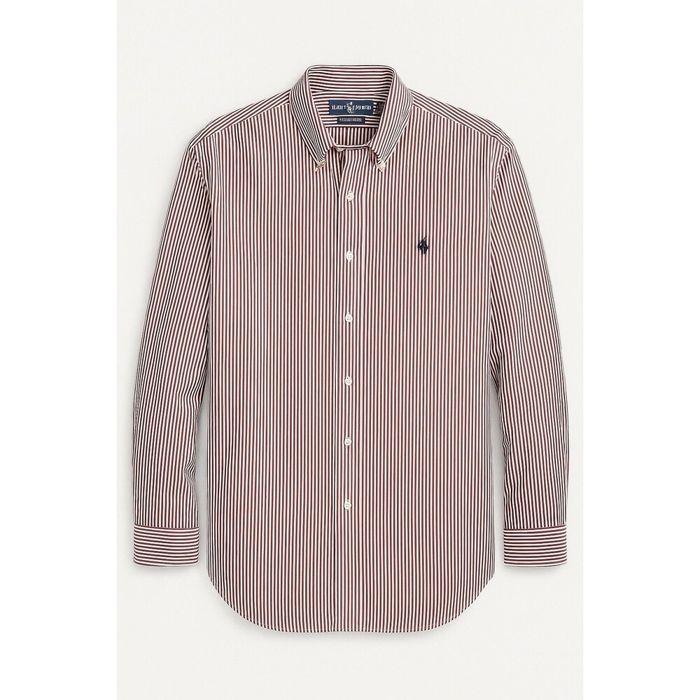 Ralph Lauren Classic Fit Striped Button Down Shirt Burgundy White Men’s XL